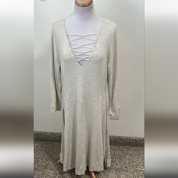 torrid Dresses & Skirts - NWT Torrid Cream Long Sleeve Skater Dress with Crisscross Neckline